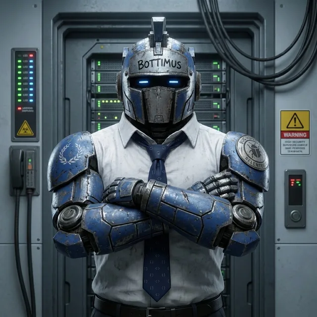Bottimus standing guard in a server room
